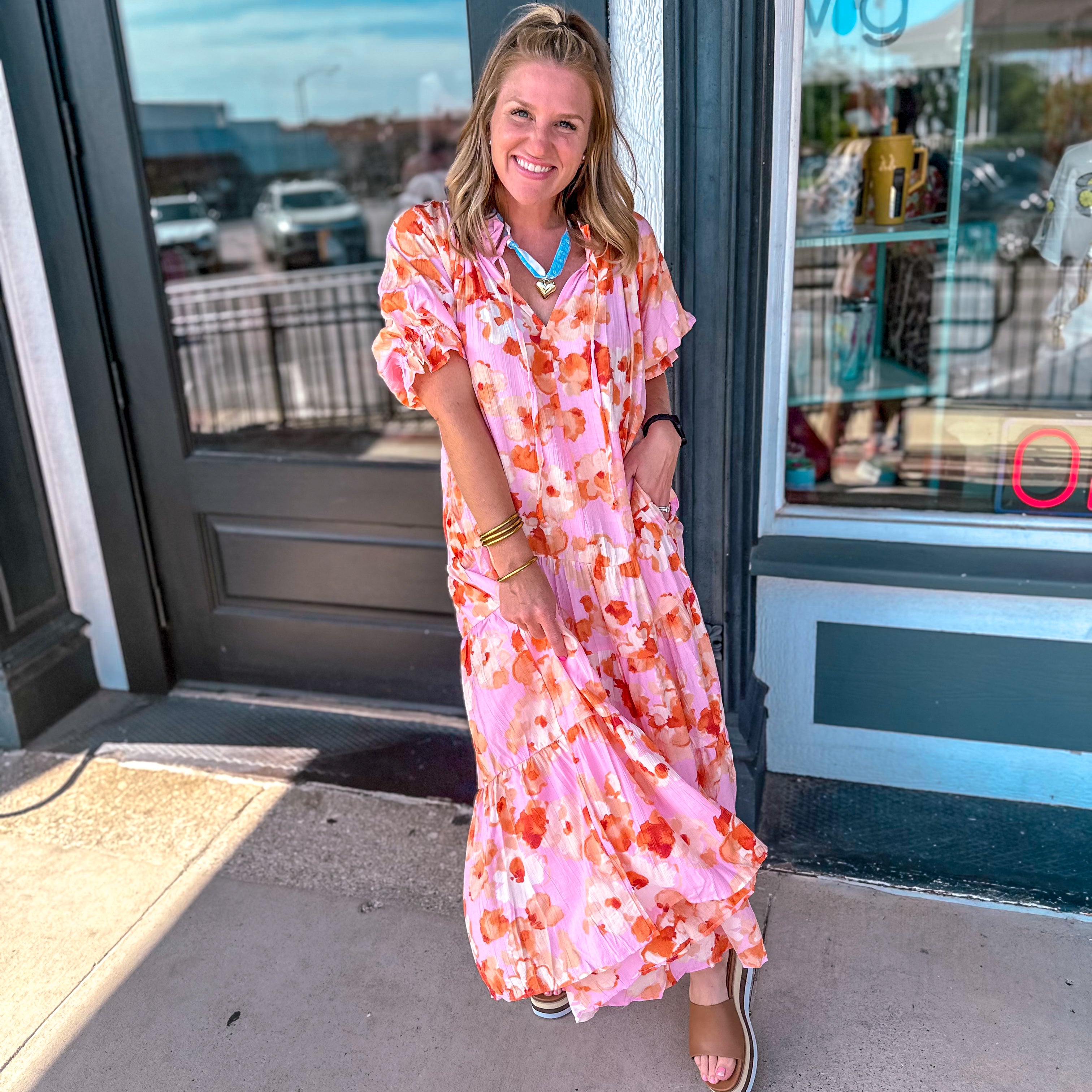 Pink and Orange Floral Dress – Southern Junkiez - Main Image