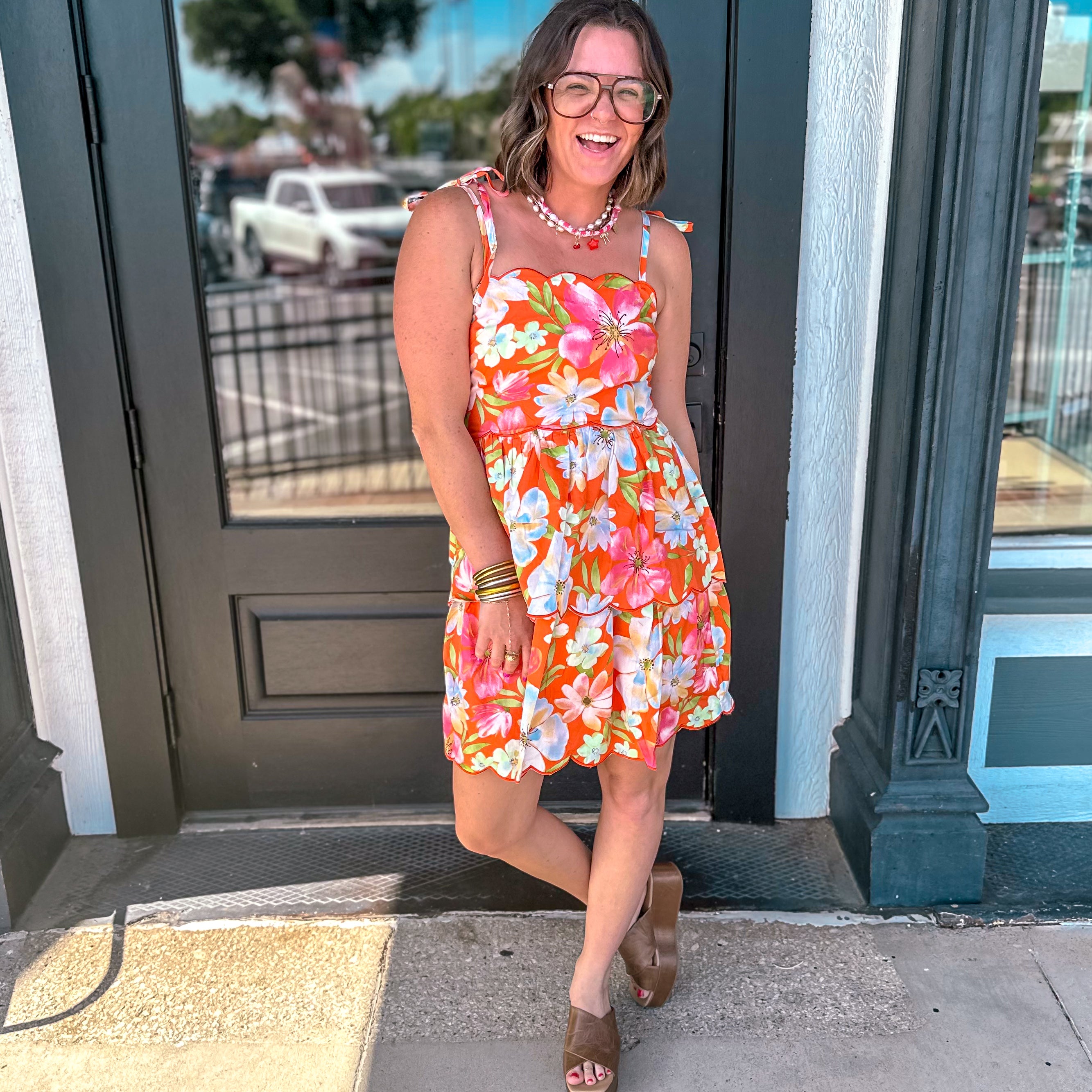 Tangerine Floral Midi Dress Large Tangerine Floral Midi Dress Large
