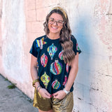 Queen Of Sparkles: Black Multi Color Ornaments Tee