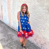 Queen of Sparkles: Blue Star Feather Bottom Tank Dress