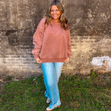 Overlap Fleece Pullover  - Rust