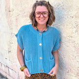 The Cozy Pocket Knit Top - Blue