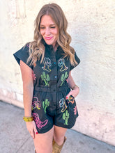 Load image into Gallery viewer, Queen of Sparkles: Black and Neon Rodeo Icon Romper