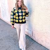Queen of Sparkles: Black and Yellow Scattered Smiley Face Sweater
