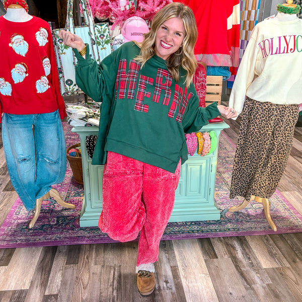 office holiday スウェット Cozy Merry Plaid Holiday Sweatshirt – Southern Junkiez