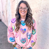 Queen Of Sparkles: Light Pink Positive Candy Hearts Sweatshirt