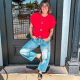 The Cozy Pocket Knit Top - Red