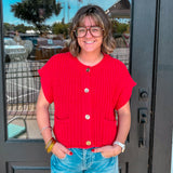 The Cozy Pocket Knit Top - Red