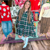Sweet Pines Plaid Tiered Dress - Hunter Green
