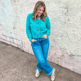 Soft Blend Button-Front Cardigan - Dusty Teal