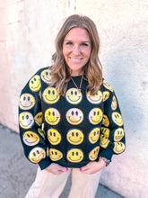 Load image into Gallery viewer, Queen of Sparkles: Black and Yellow Scattered Smiley Face
