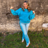 Cozy Season Cropped Sweater - Ocean Blue