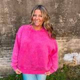 Overlap Fleece Pullover  - Hot Pink