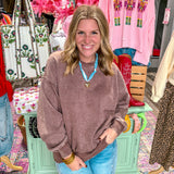 Overlap Fleece Pullover  - Brown