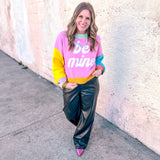 Queen Of Sparkles: Multi Pastel Colorblock Be Mine Sweater