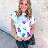 Queen of Sparkles: White Scattered Multi Color Popsicle Tee