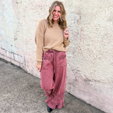 Dreamy Burgundy Ruffle Wide Leg Pants