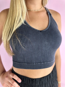 Washed Ribbed Cropped Bra