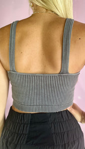 Washed Ribbed Cropped Bra