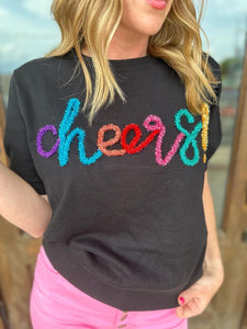Queen of Sparkles: Black Cheers Short Sleeve Sweater