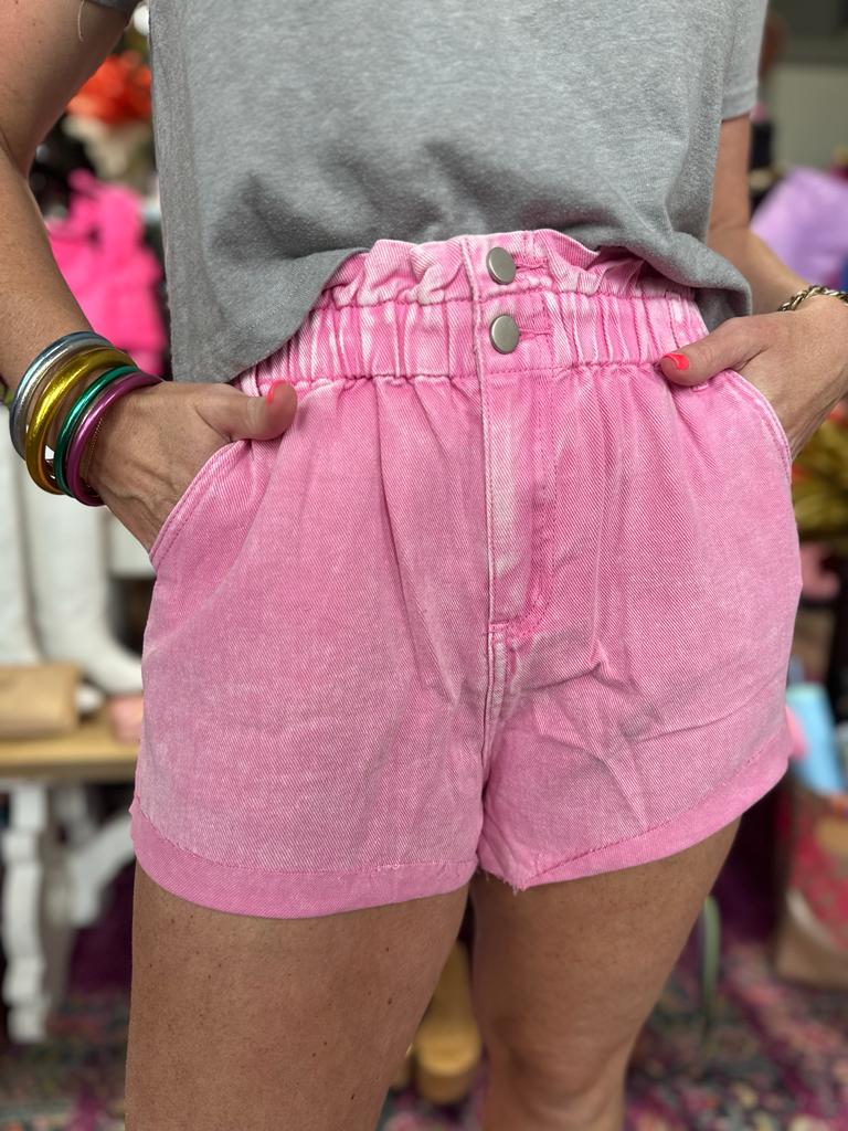 Flamingo Pink Denim Shorts