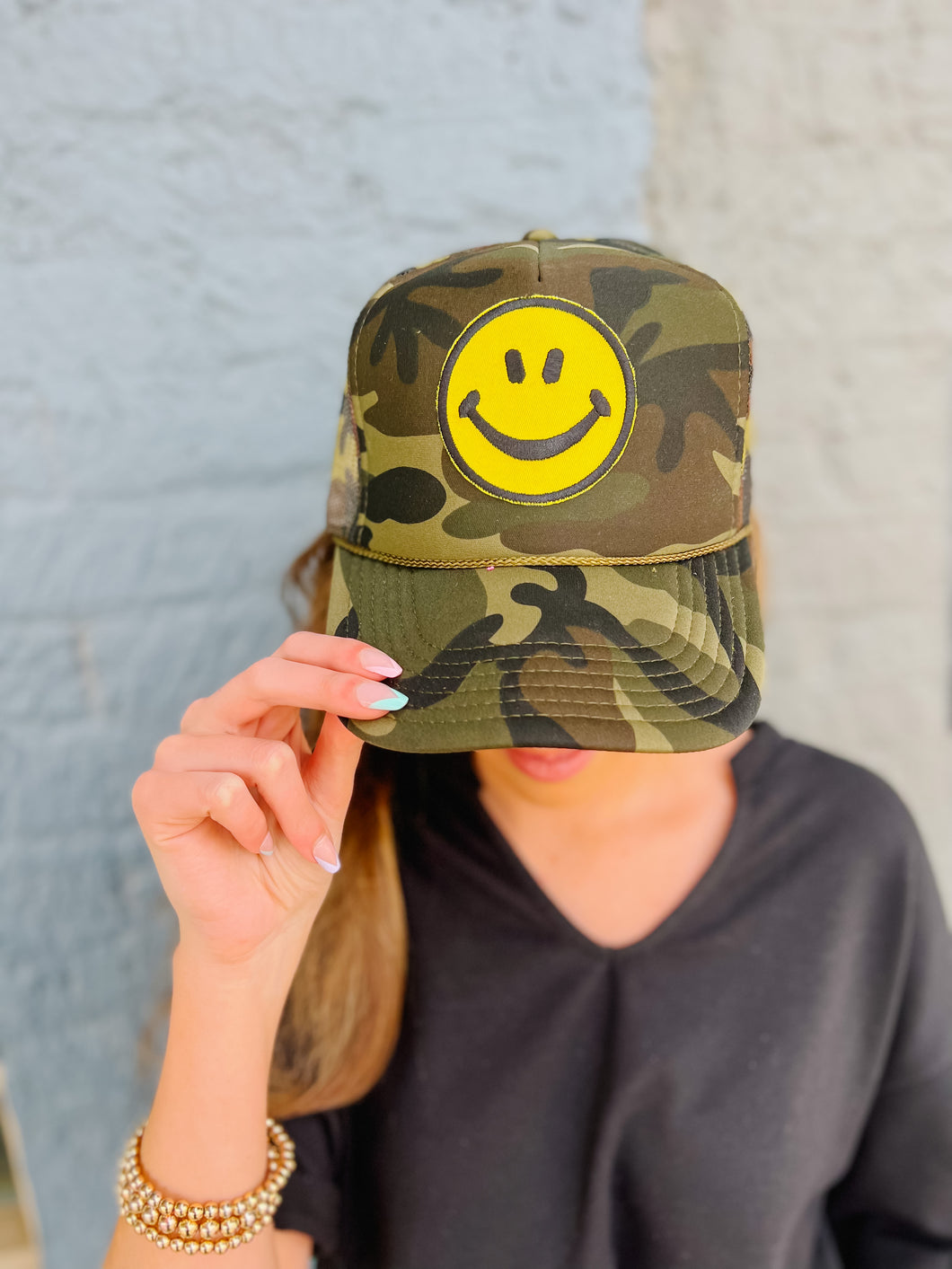 Smiley Face Camo Trucker Hat