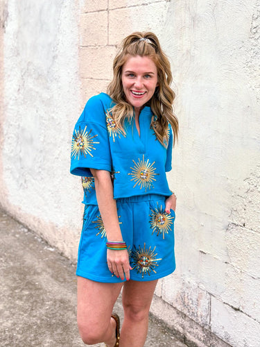 Queen of Sparkles: Bright Blue Sunshine Top