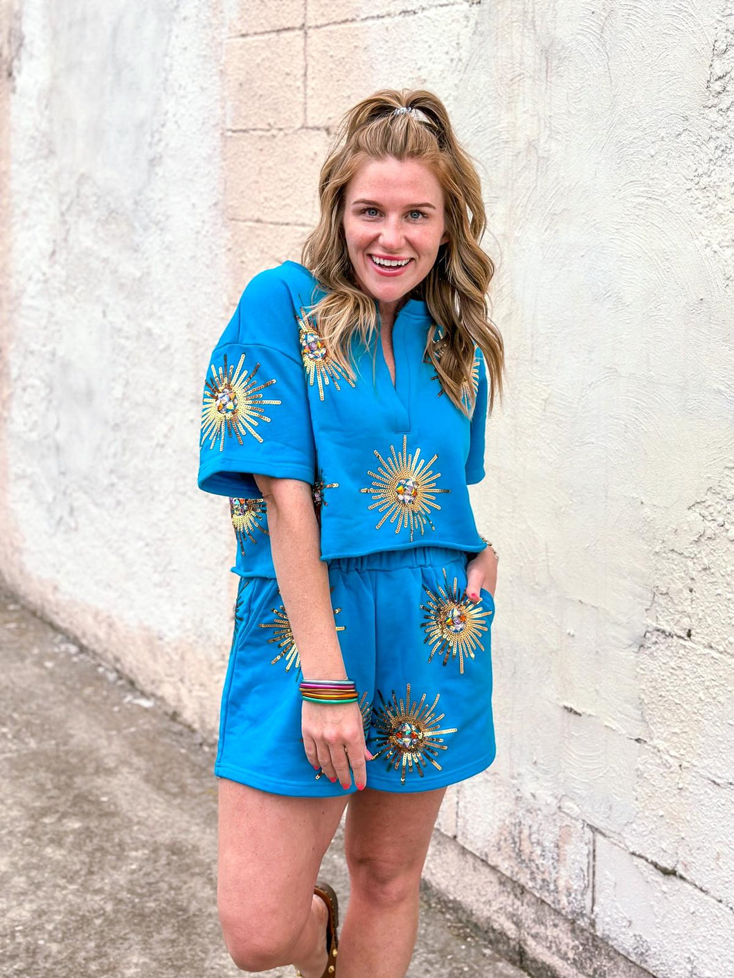 Queen of Sparkles: Bright Blue Sunshine Top